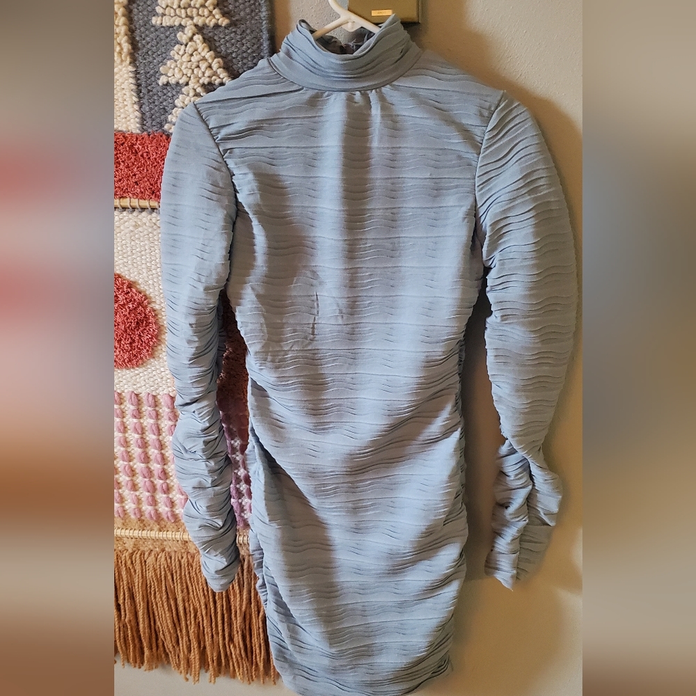 NWT Fashionnova blue wavy bodycon DRESS size s